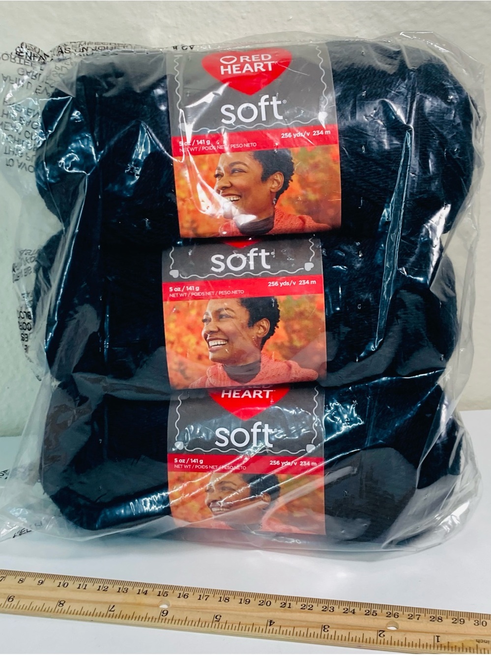 3 NEW Red Heart Soft 100% Acrylic 15oz / 434 g color: Black